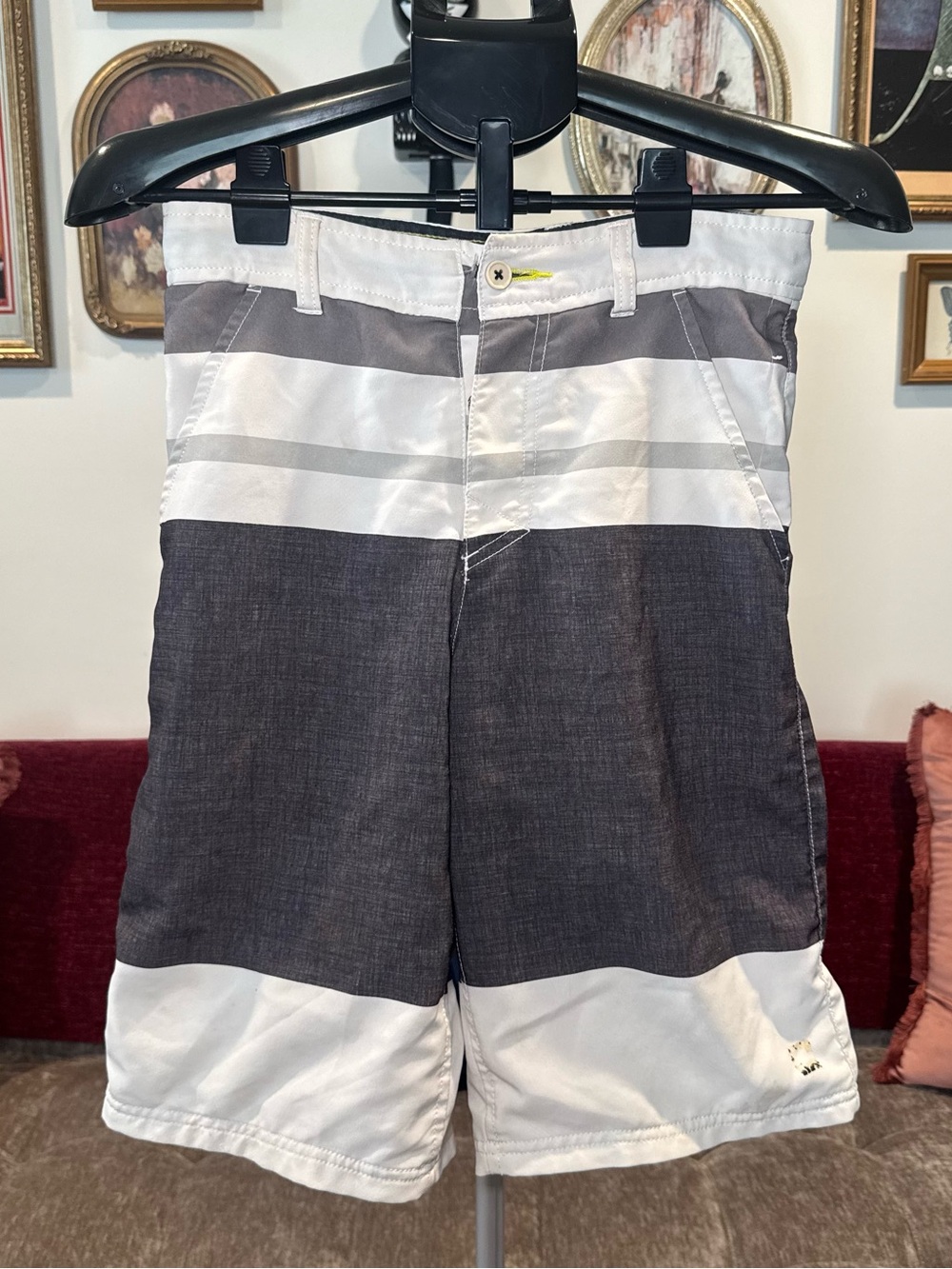 Tony Hawk Gray & White Striped Swim Shorts